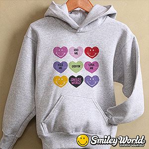 Personalized Kids Hoodie   Smiley Face Hearts