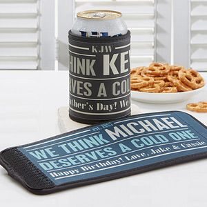 Fathers Day Gifts    Personalized Can & Bottle Wraps   He Deserves A Cold One