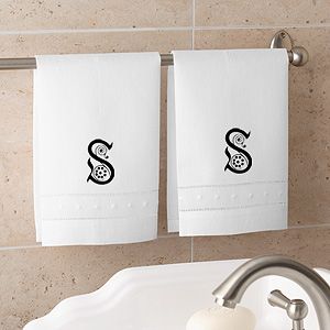 Personalized Initial Monogram White Linen Hand Towel Set