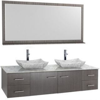 Bianca 72 Wall Mounted Double Bathroom Vanity   Gray Oak Finish with White Carr