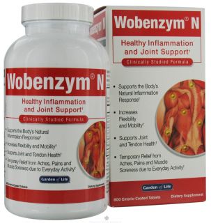 Garden of Life   Wobenzym N Healthy Inflammation and Joint Support   800 Enteric Coated Tablets (Formerly distributed by Mucos)