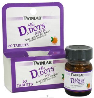 Twinlab   Vitamin D 3 plus Vitamin K 2 Dots 1000 IU/90 Mcg   60 Tablets