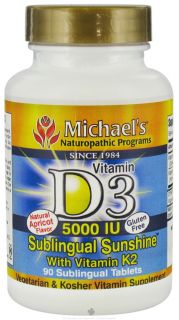 Michaels Naturopathic Programs   Vitamin D3 Sublingual Sunshine With Vitamin K2 Natural Apricot Flavor 5000 IU   90 Tablets