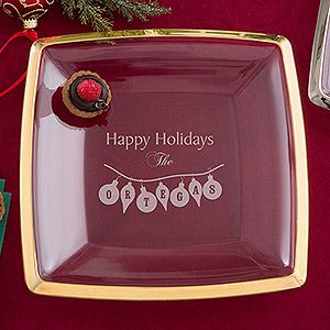 Personalized Christmas Serving Platter   Deck The Halls   Gold