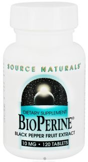 Source Naturals   Bioperine Black Pepper Fruit Extract 10 mg.   120 Tablets