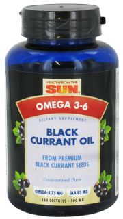 Health From The Sun   Black Currant Oil 500 mg.   180 Softgels