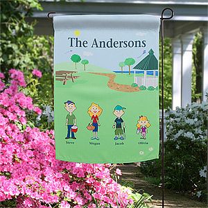 Personalized Spring Family Characters Garden Flag & Stand