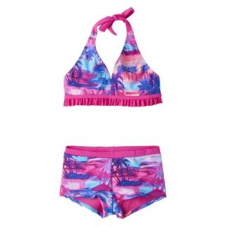 Girls 2 Piece Halter Tie Dye Bikini Swimsuit Set   Pink/Blue XS