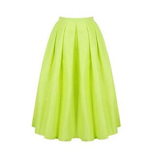 Womens Designer Green Flare Pleated Long Skirt