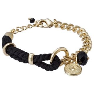 Womens Cord Chain Bracelet with Charms   Black/Gold