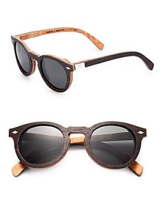 Shwood Florence Quilted Maplewood Round Sunglasses   Ebony