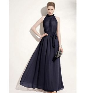 Womens Elegant Solid Maxi Dress with Belt