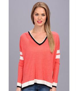 Central Park West Varsity Linen Womens Sweater (Coral)