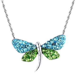 Sterling Silver Blue & Green Crystal Dragonfly Pendant, Womens