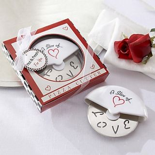 A Slice of Love Stainless Steel Pizza Cutter in Miniature Pizza Box Favors