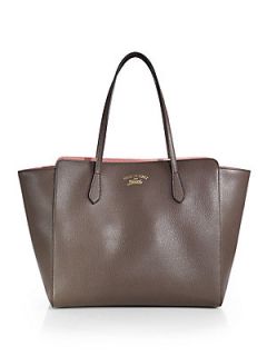 Gucci Swing Leather Tote   Grey