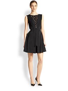 Nina Ricci Lace Inset Short Dress   Black