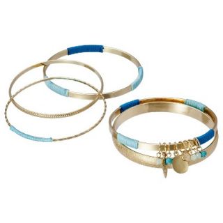 Womens Wrapped Bangle Bracelet Set   Aqua/Gold