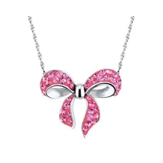 Sterling Silver Pink Crystal Bow Pendant, Womens