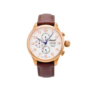 INGERSOLL Apache Mens Rose Tone Leather Strap Automatic Watch, Brown