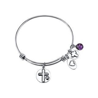 Bridge Jewelry Footnotes Too Stainless Steel Amethyst & Have Faith Charm