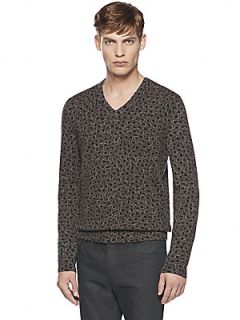 Gucci Leopard Print Knit V Neck Sweater   Grey White