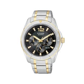 Citizen Quartz Citizen Mens Black Dial Two Tone Watch AG8304 51E