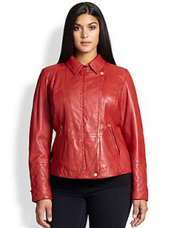 Marina Rinaldi, Sizes 14 24 Leather Edonista Jacket   Bordeaux