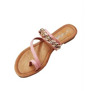 Leatherette Flat Heel Sandals / Flats With Crystal Chain Party Evening Shoes (More Colors Available)