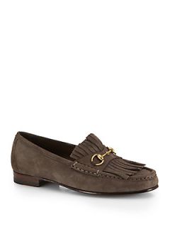 Gucci Suede Tassel Front Loafers   Grey