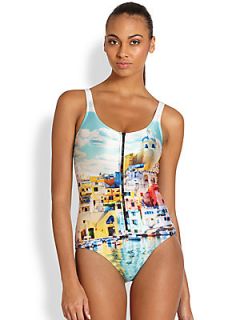We Are Handsome One Piece Township Zip Swimsuit   Township