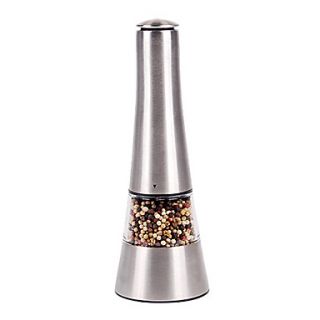 Tower shaped Pepper and Salt Mill, Stianless Steel W8.8cm x H25.3cm
