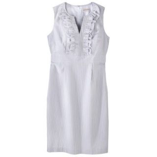 Merona Womens Seersucker Ruffle Neck Dress   Grey/White   8