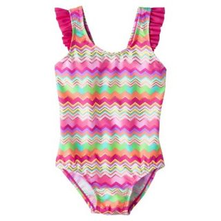 Circo Infant Toddler Girls 1 Piece Chevron Swimsuit   Pink 18 M