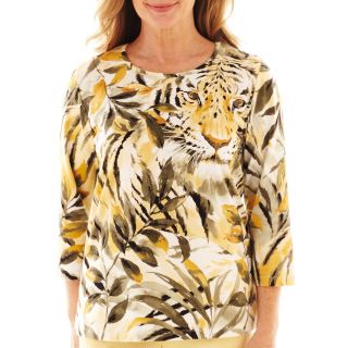 Alfred Dunner Call of the Wild 3/4 Sleeve Tiger Tropical Top