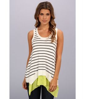 Central Park West Stripe Tank With Sheer Womens Sleeveless (Black)