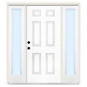 Steves & Sons Premium 6 Panel Primed White Steel Right Hand Entry Door with 12 in. Clear Glass Sidelites and 4 in. Wall ST60 PR S12CL 4RH