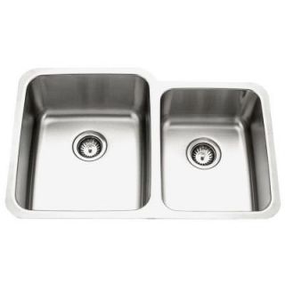 HOUZER Medallion Gourmet Series Undermount 31 7/8x20 5/8x10 0 Hole Double Bowl Kitchen Sink with Small Right Bowl MES 3221