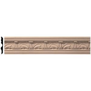 Ekena Millwork 5 in. x 96 in. x 4 1/2 in. Unfinished Wood Alder Acanthus Leaf Carved Crown Moulding MLD04X05X06ACAL