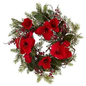 Nearly Natural 24 in. Amaryllis Artificial Wreath 4811