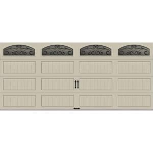 Clopay Gallery Collection 16 ft. x 7 ft. 6.5 R Value Insulated Desert Tan Garage Door with Wrought Iron Window GR1LP_RT_WIA2