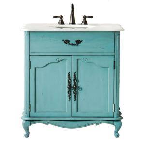Home Decorators Collection Provence 33 in. W x 22 in. D Single Sink Vanity in Blue with Marble Vanity Top in White 1112800310 