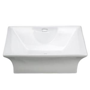 Elanti Vessel Above Counter Curved Rectangle Bathroom Sink in White EC9839