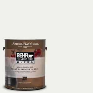 BEHR Premium Plus Ultra 1 Gal. #UL190 12 Falling Snow Interior Flat Enamel Paint 175001