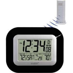 La Crosse Technology 9 in. x 7 1/4 in. Digital Atomic Black Wall Clock with Temperature WS 8115U B