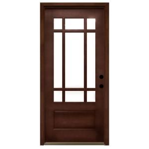 Steves & Sons Craftsman 9 Lite Stained Mahogany Wood Left Hand Entry Door with 4 in. Wall and Prefinished Frame M3109 6 CT MJ 4LH