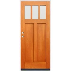 Pacific Entries Craftsman 3 Lite Stained Birch Wood Entry Door DISCONTINUED F23MR