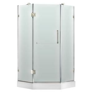 Vigo 38 in. x 78 in. Frameless Neo Angle Shower Enclosure in Chrome with Frosted Glass and Right Base VG6062CHMT38WR