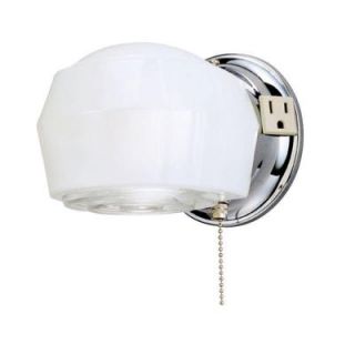 Westinghouse 1 Light Chrome Interior Wall Fixture with Ground Convenience Outlet and Pull Chain Base and White and Crystal G 6640200