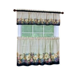 Achim 58 in. x 24 in. Antique Floral Printed Tier and Valance Set AFTL24BK12